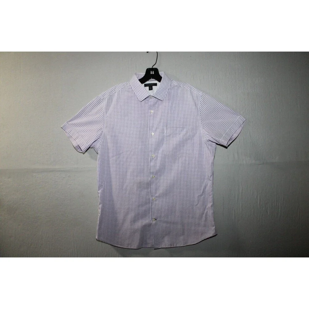 Banana Republic Men's Purple Gingham Short Sleeve Slim Fit Shirt 16-16.5 Large